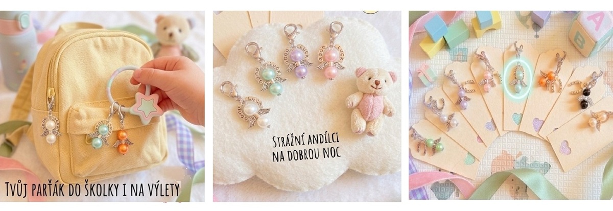 Přívěsek andílek Good Luck s karabinou na dětský batoh