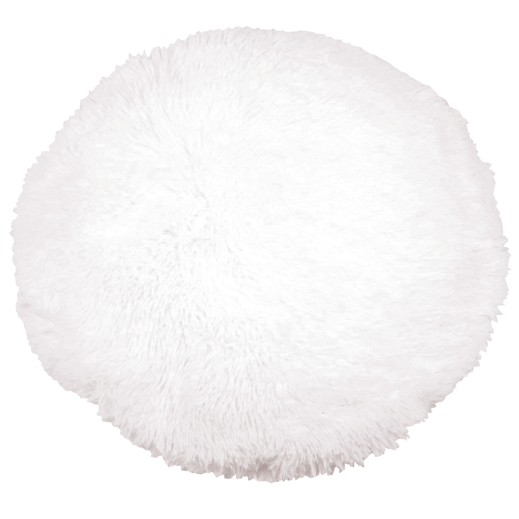 kulatý chlupatý polštář bílý plyšový dekorační