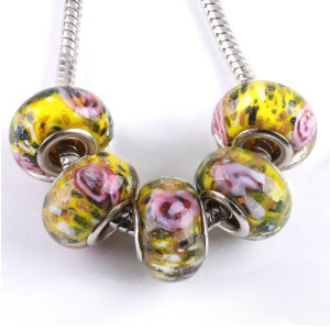 Korálek Lampwork žlutý dekor - TOPBEADS
