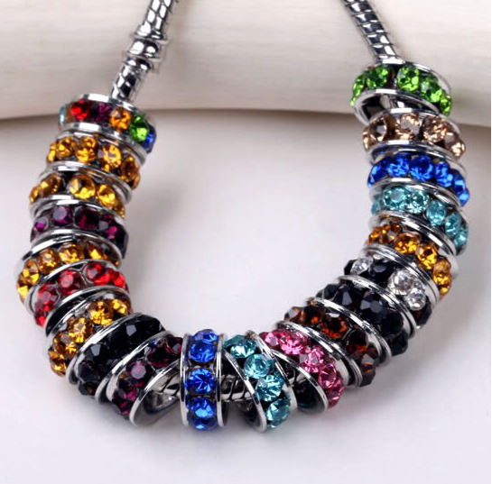 Korálek rondel malý s růžovými fuchsie krystaly - TOPBEADS