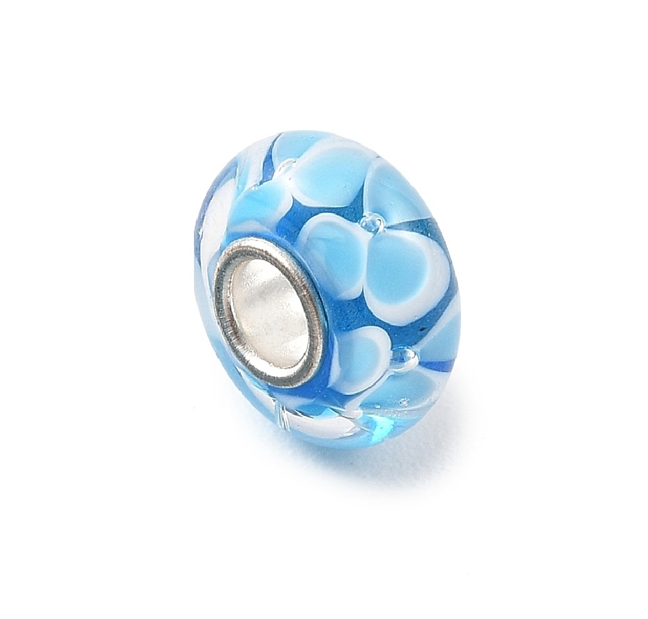 Korálek na náramek skleněný Modré Pomněnky - TOPBEADS