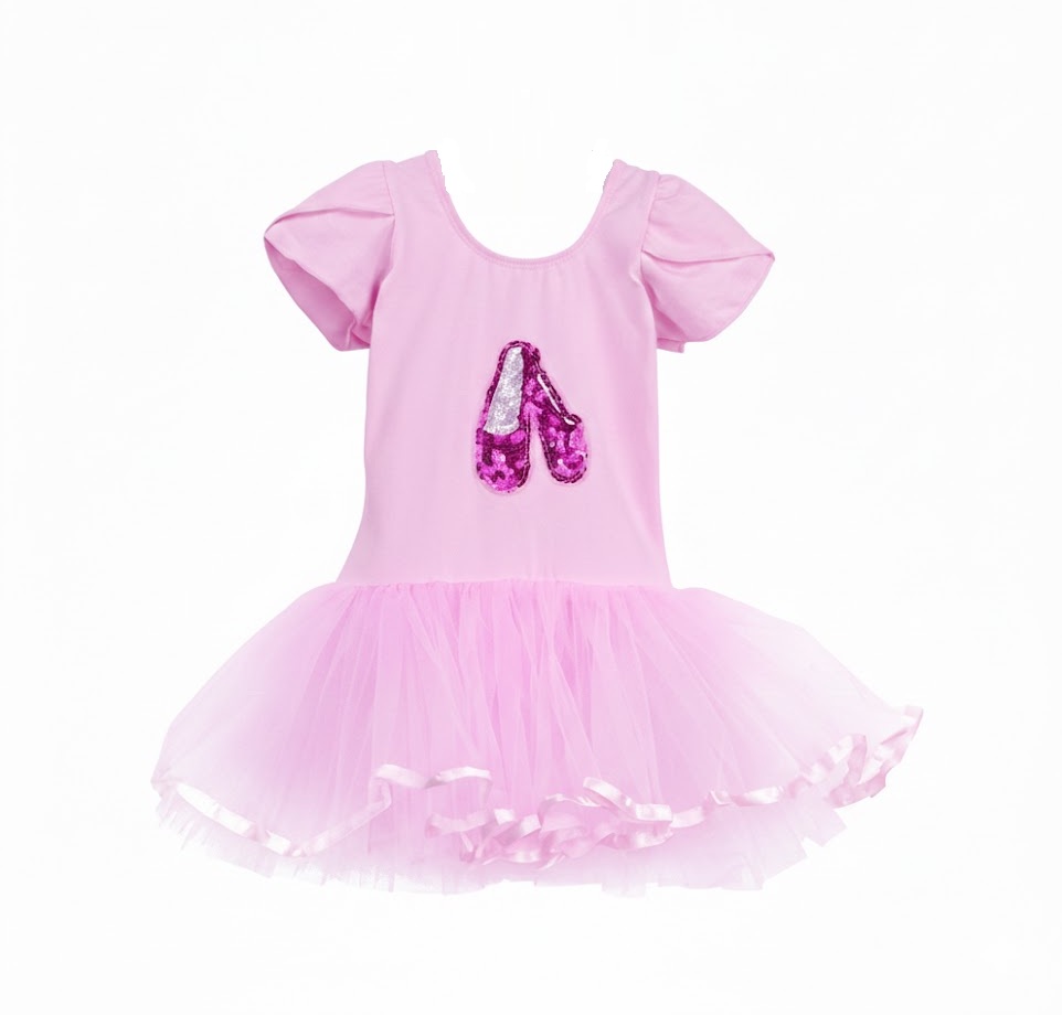 Dívčí baletní dres s tutu sukní a flitry – růžová baletka