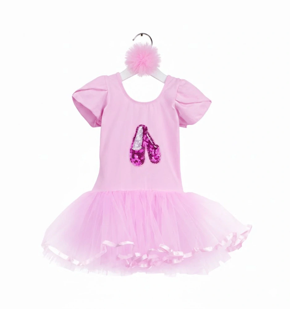 Dívčí baletní dres s tutu sukní a flitry – růžová baletka
