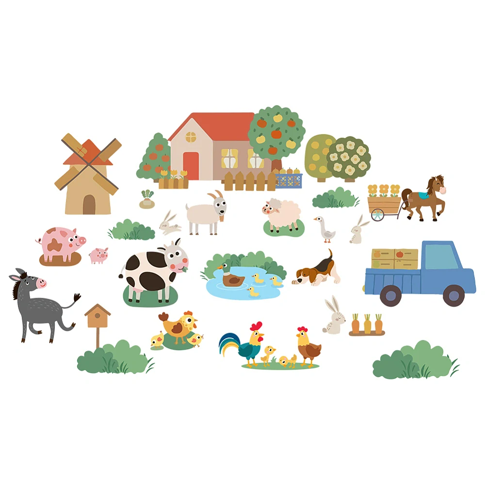 Samolepky na zeď dětské - Velká farma se zvířátky (120x100 cm)