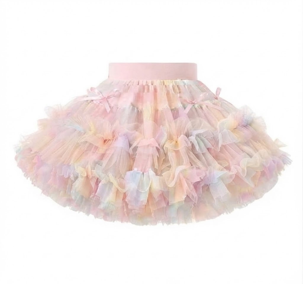 Dívčí Sukně TUTU PETTI Luxus TOP objem - Duhové mašličky