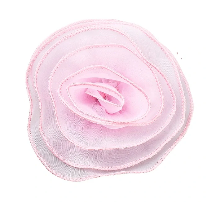 Růžová organzová brož - Květ růže (15 cm)