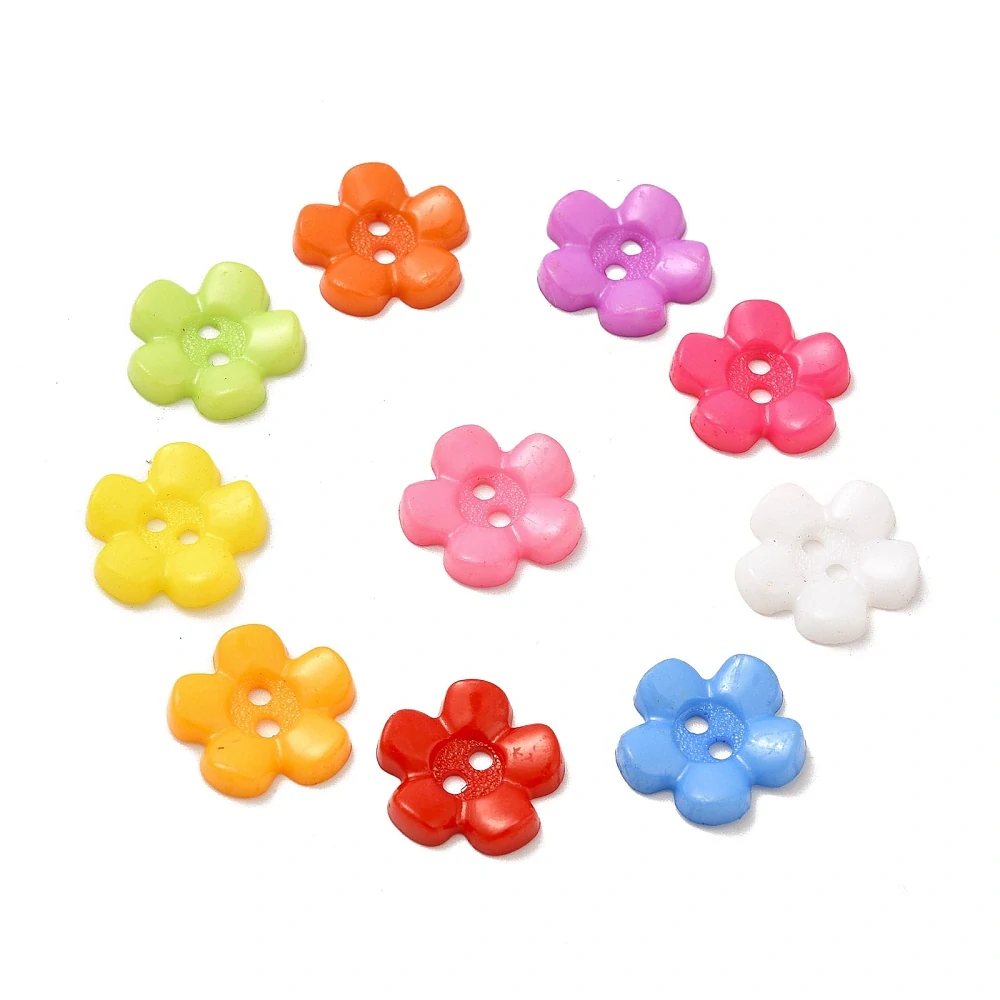 Barevné květinové knoflíky 15 mm – plastové knoflíky na šití a handmade, mix 10 ks