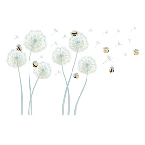 Samolepky na zeď - Pampelišky a čmeláčci (100x110 cm)