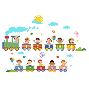 Samolepky na zeď dětské - Vláček s dětmi na výletě (250 cm) XXL