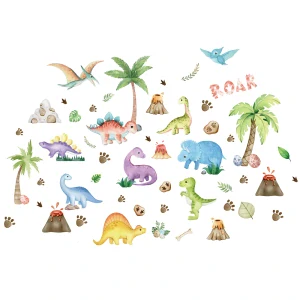 Samolepky na zeď dětské - Dinosauři a pravěk (130x100 cm) akvarel
