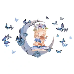 Samolepky na zeď dětské - Víla s kolouškem a motýlky (130x80 cm)