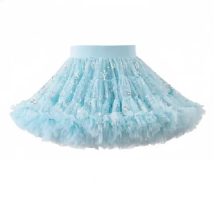 Dětská sukně TUTU PETTI luxus TOP objem světle modrá s vločkami frozen