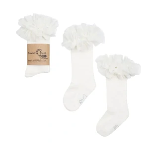 Dětské a dívčí podkolenky s volánky bílé Tutu design - slavnostní a elegantní podkolenky