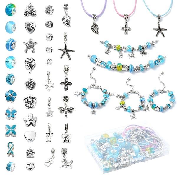 Kreativní sada na výrobu náramků - modrá s korálky a přívěsky TOPBEADS (DIY)