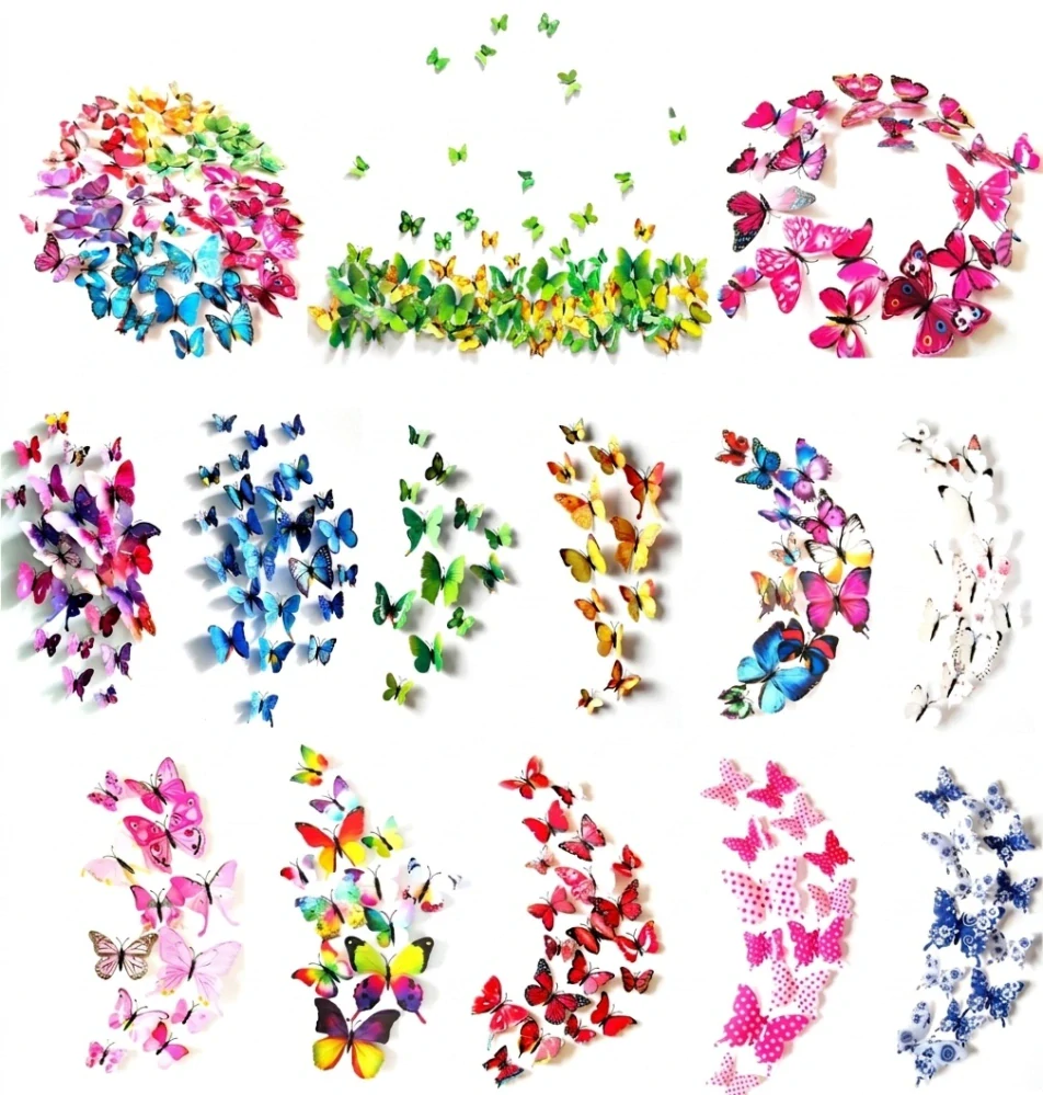 3D MOTÝL růžový - SADA 12x motýlek samolepka i magnet
