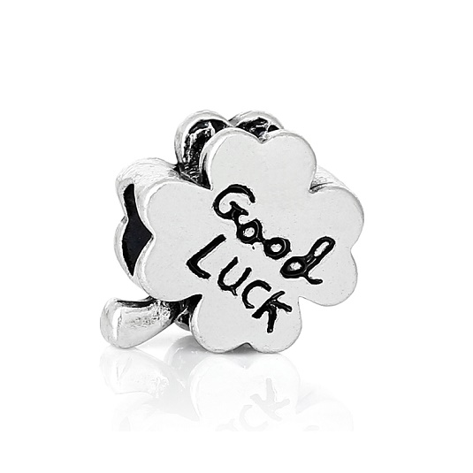 Korálek čtyřlístek Hodně štěstí Good Luck kovový - TOPBEADS