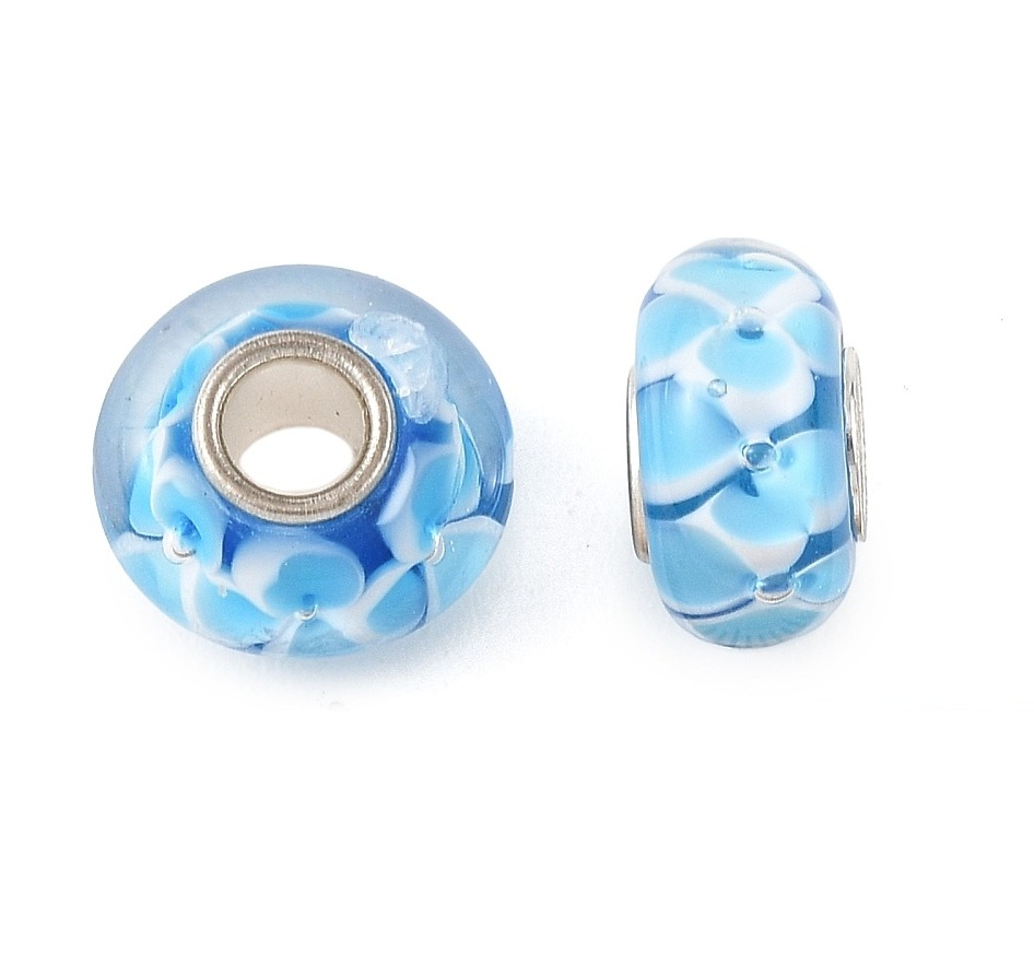 Korálek na náramek skleněný Modré Pomněnky - TOPBEADS