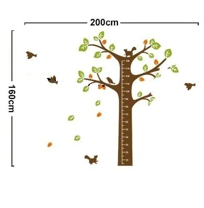 Dětský růstový metr na zeď - Velký strom s ptáčky (XXL samolepky na zeď dětská)