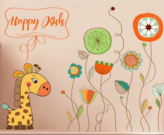 Samolepky na zeď Happy Kids – Veselá žirafa a květiny