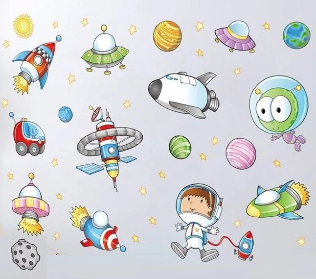 Samolepky na zeď - Vesmír, rakety, astronauti a planety