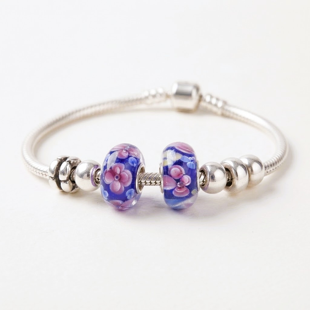 Korálek na náramek skleněný - Modrá louka (TOPBEADS)
