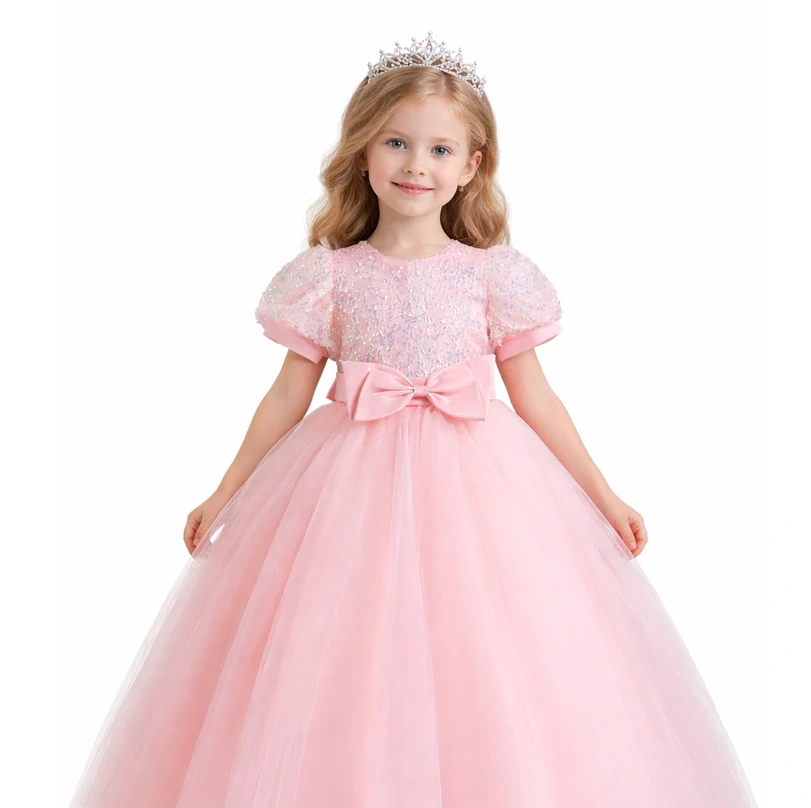 Dívčí růžové princeznovské šaty - slavnostní, styl Šípková Růženka 