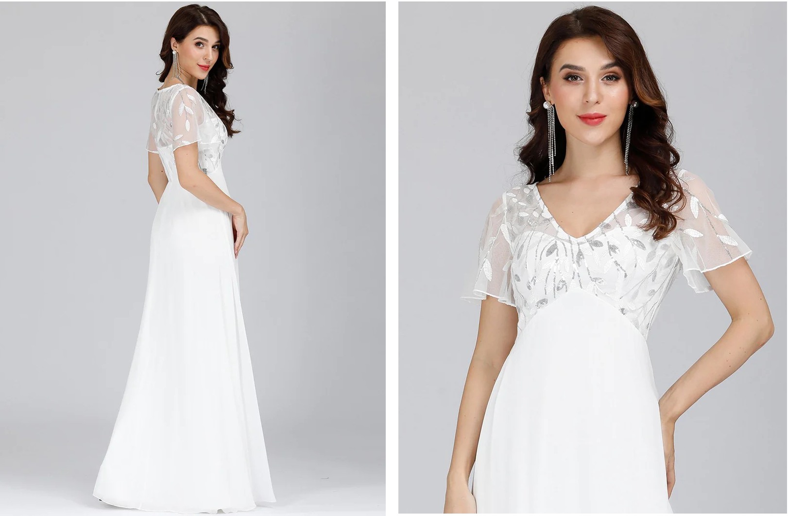 Šaty slavnostní dívčí teens a dámské EP bílé lístky dlouhé plesové svatební šaty 6