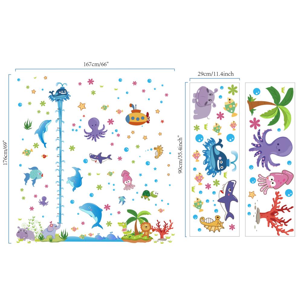 Dětský růstový metr na zeď - Oceán, velryba, podmořský svět, ponorka (XXL samolepka na zeď)