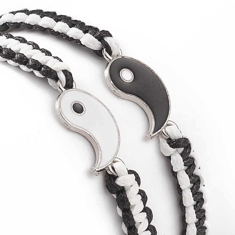 Náramek pro dva Jin Jang černobílý 2 kusy 