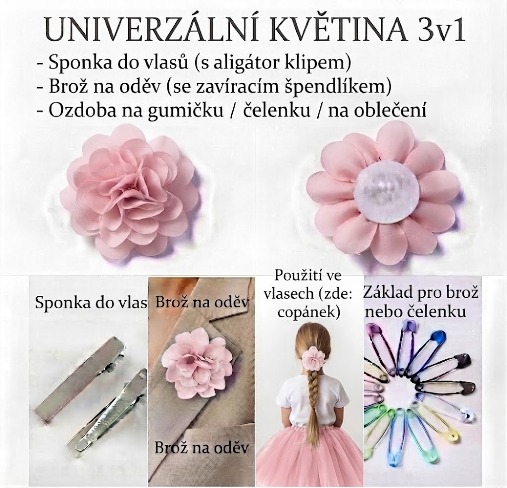 Kytička 3v1: Sponka do vlasů, brož i ozdoba na oblečení