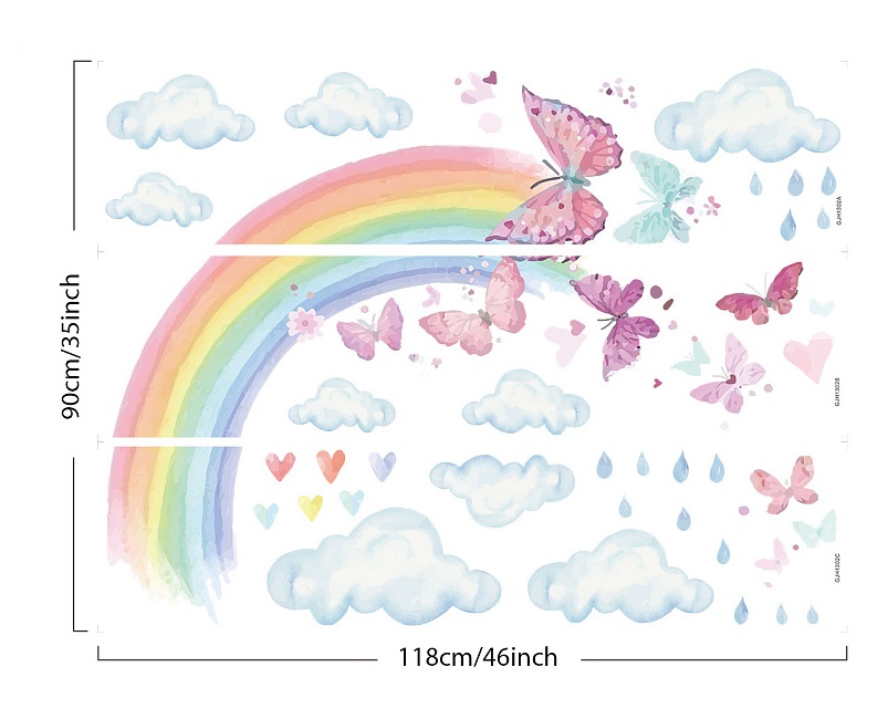 Samolepky na zeď Duha, déšť, motýli