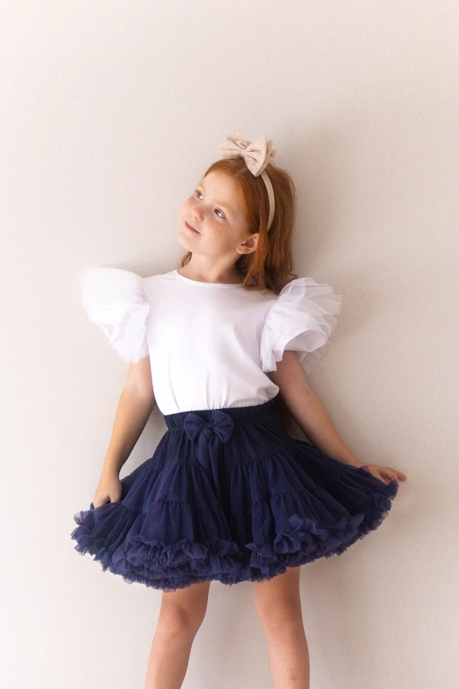 Luxusní bílý dívčí top k petti a tutu sukýnkám s tylovými rukávy