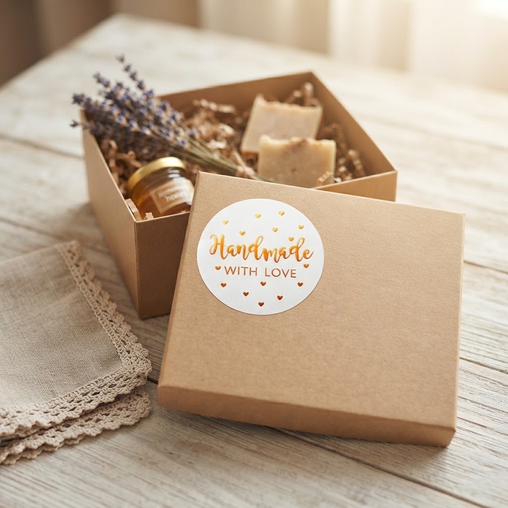 Samolepky Handmade with Love na dárky a balení – 100 ks