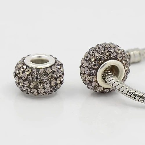 Korálek na náramek s krystalky - černošedý black diamond - TOPBEADS