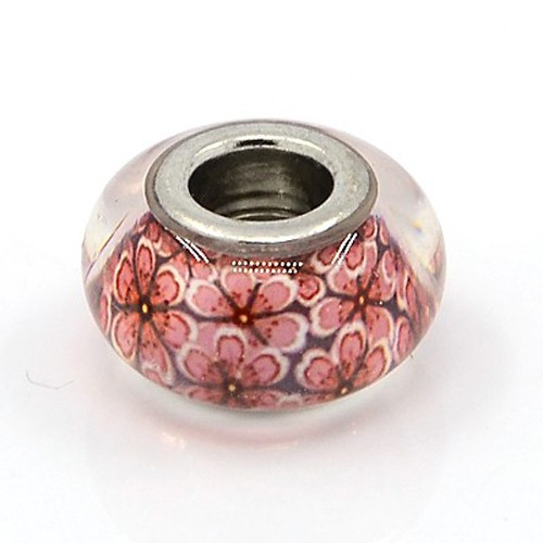 Korálek 05 ANY červený kytka vzor skleněný - TOPBEADS