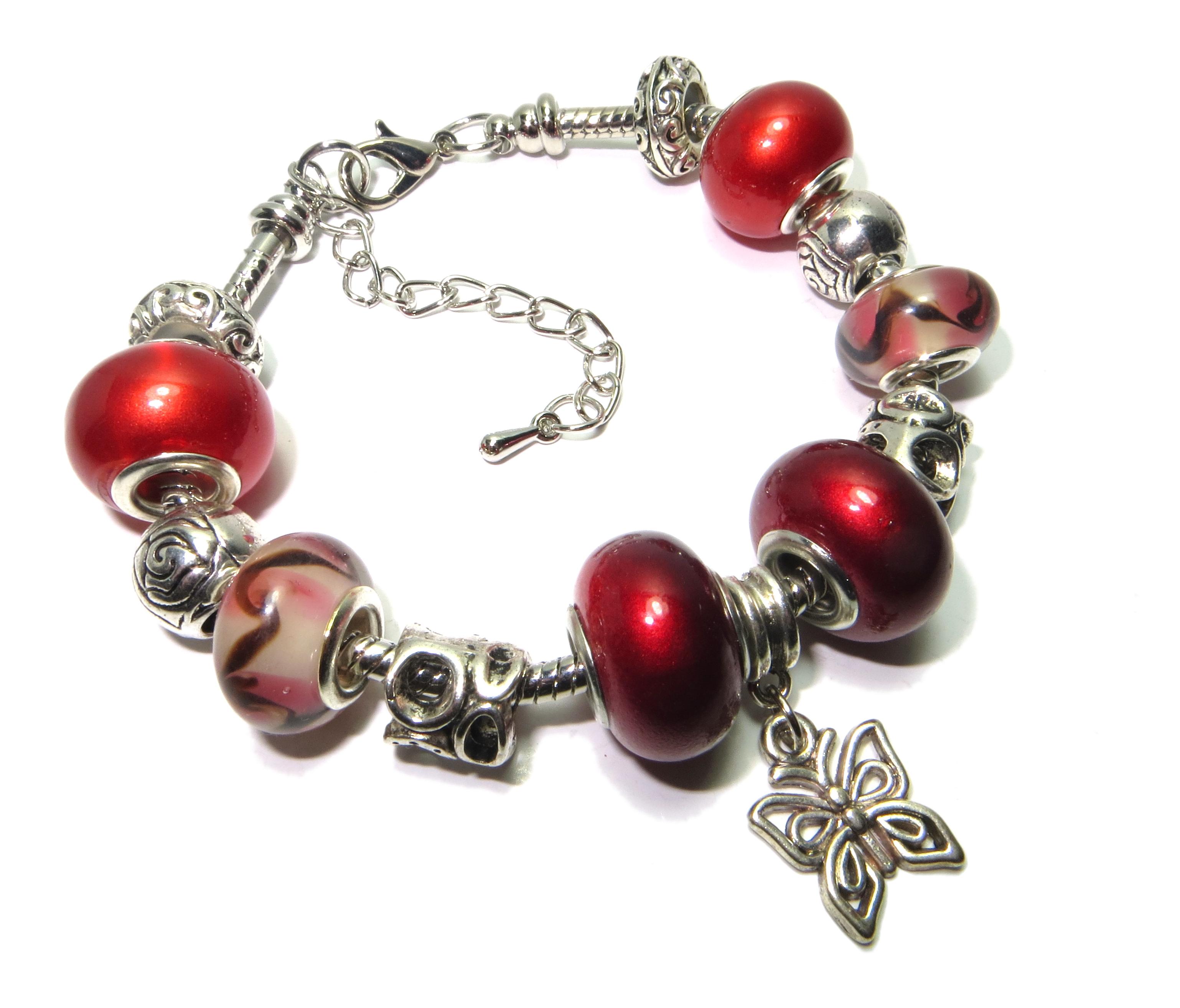 Náramek s korálky a přívěsky BE WINE RED TOPBEADS 19-21 cm