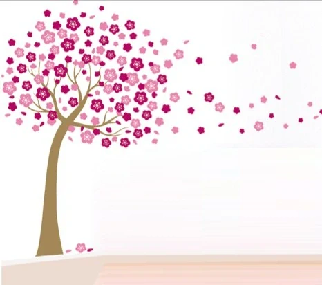 Samolepky na zeď -  Kvetoucí strom růžová sakura (140 cm)