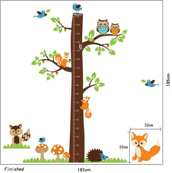 Dětský růstový metr na zeď - Lesní strom se zvířátky (XXL samolepka na zeď)