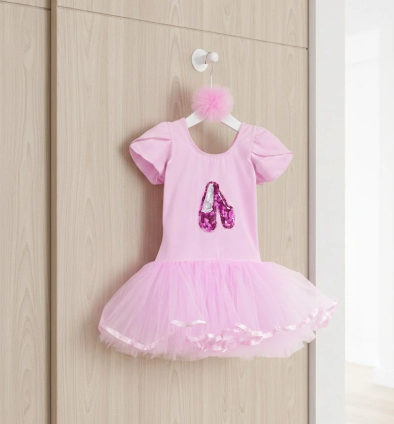 Dívčí baletní dres s tutu sukní a flitry – růžová baletka