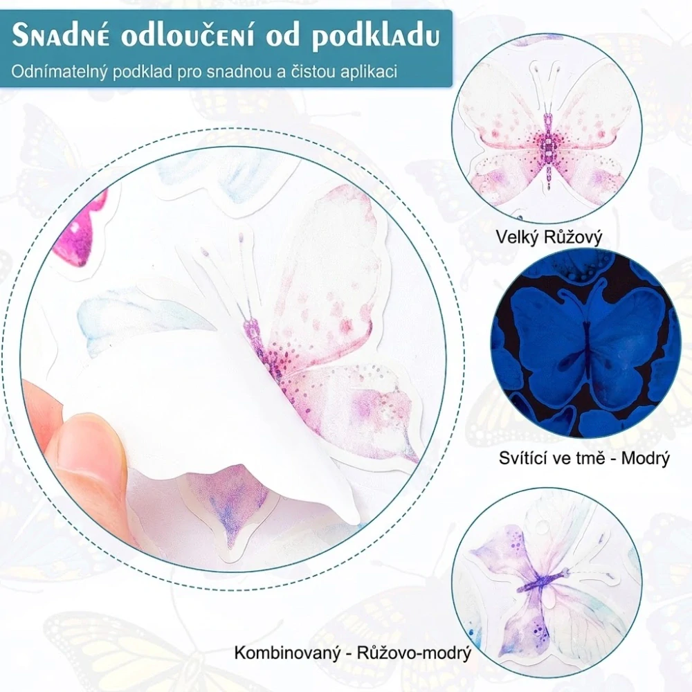 Svítící 3D samolepky na zeď – Fosforeskující motýlci