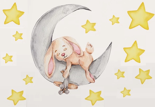 Dětské samolepky na zdi Spící králíček na měsíčku