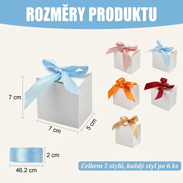Skládací dárkové krabičky bílé se stuhou 7x5x7 cm (30 ks)