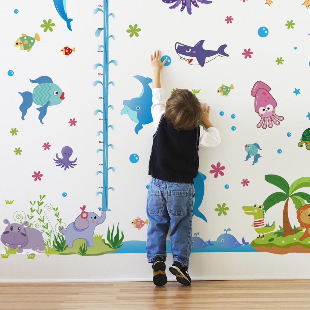 Dětský růstový metr na zeď - Oceán, velryba, podmořský svět, ponorka (XXL samolepka na zeď)