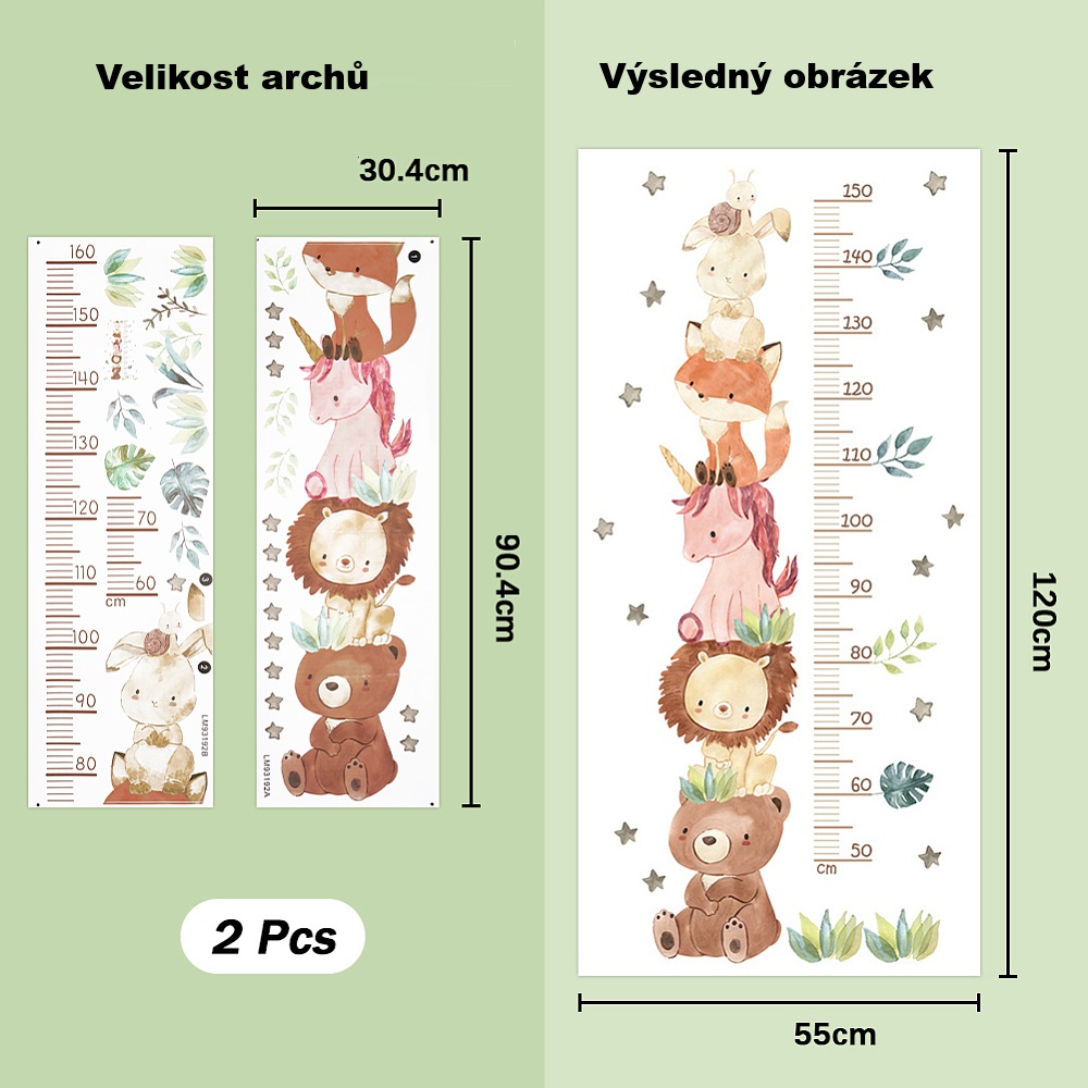Dětský růstový metr na zeď - Jednorožec a zvířátka