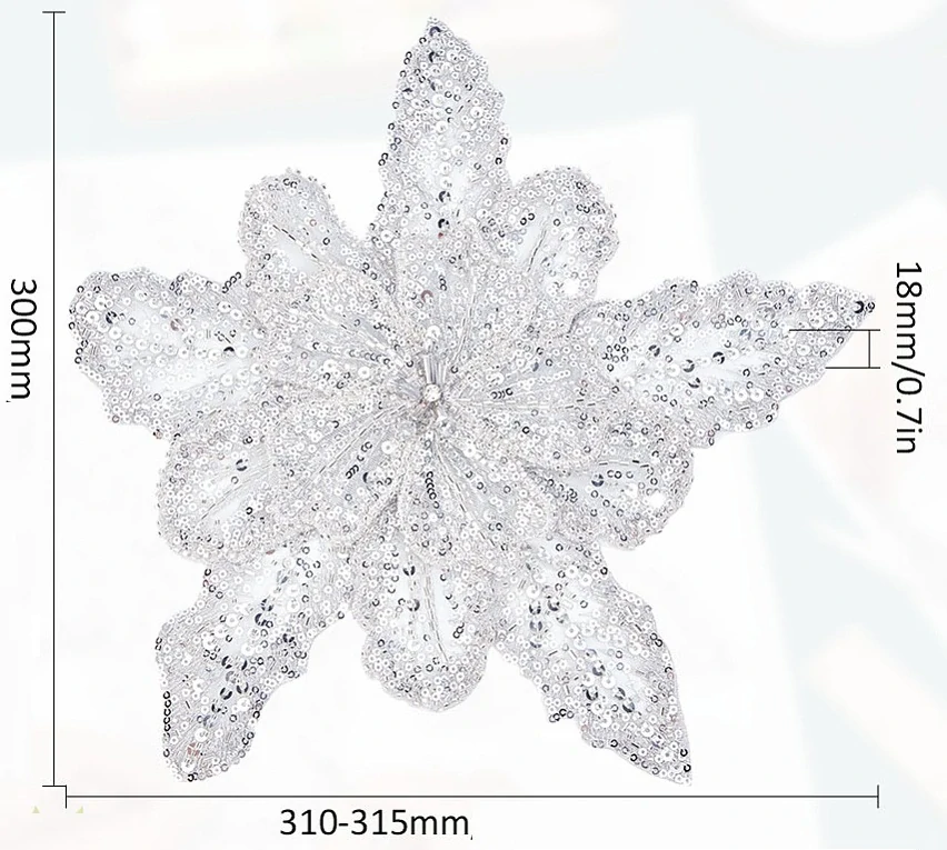 Velká luxusní látková brož - Květ se stříbrnými flitry (31 cm)