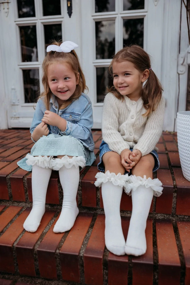 Dětské a dívčí podkolenky s volánky bílé Tutu design - slavnostní a elegantní podkolenky