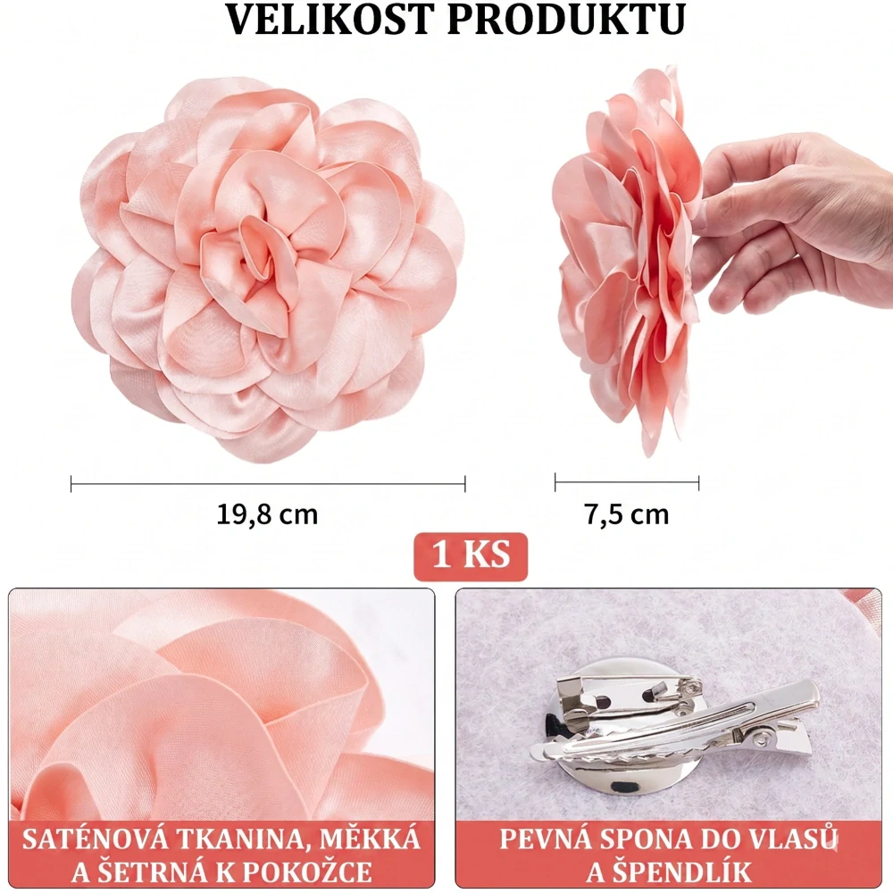 Velká saténová květina 2v1: Luxusní brož a sponka do vlasů (20 cm) - více barev