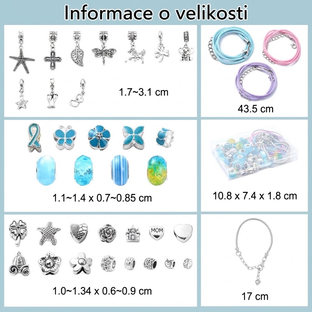 Kreativní sada na výrobu náramků - modrá s korálky a přívěsky TOPBEADS (DIY)