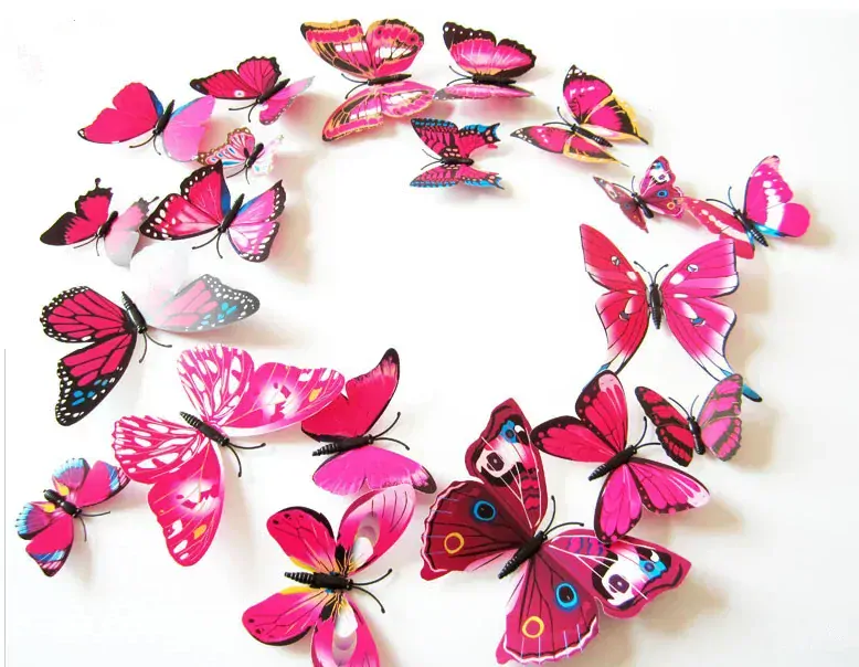 3D MOTÝL růžový - SADA 12x motýlek samolepka i magnet