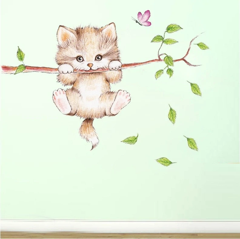 Samolepka na zeď pro děti - Kočička Kitty (roztomilé koťátko)